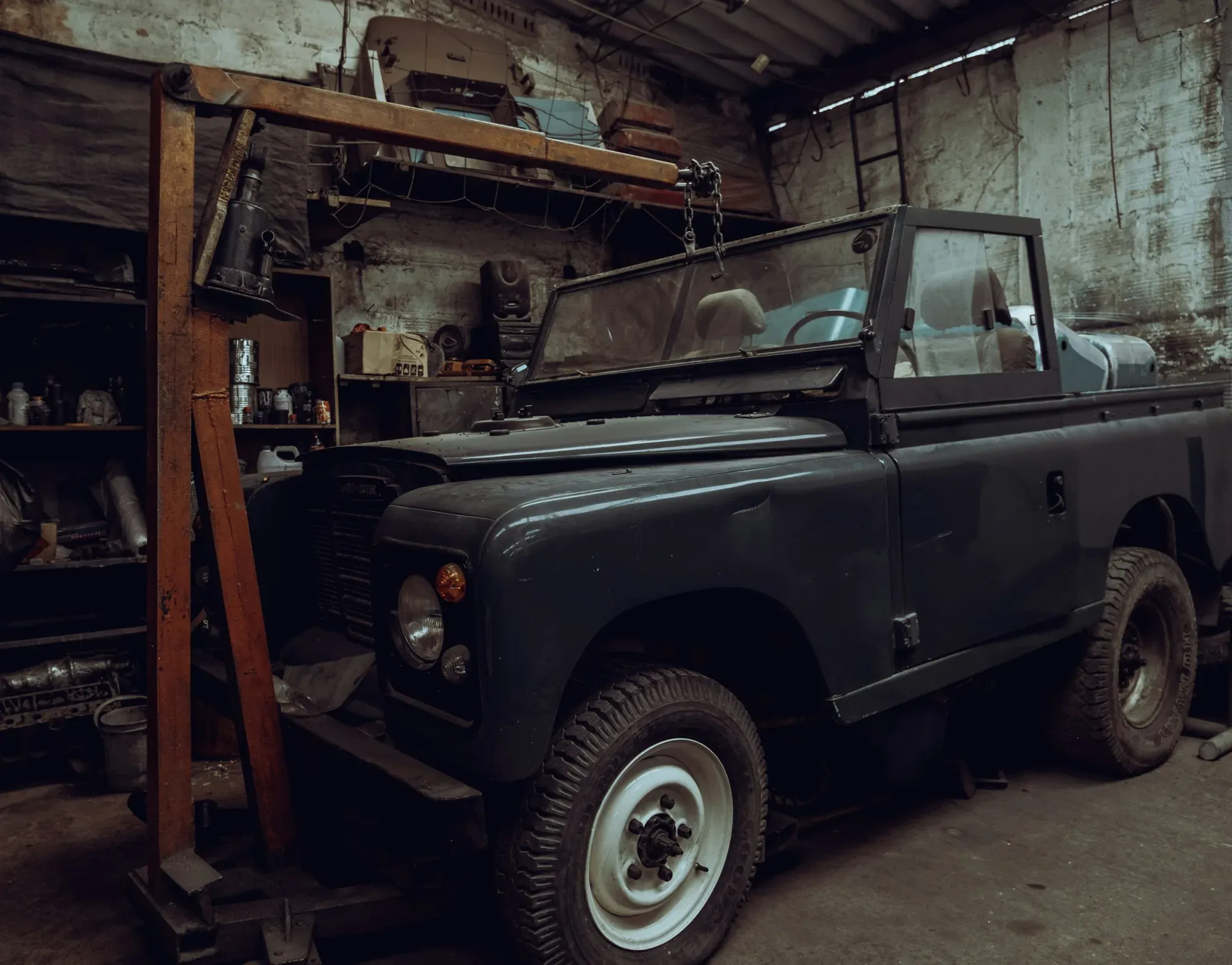 a car parked in a garage
